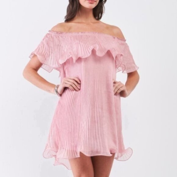 Pink Pleated Mini Dress - Picture 3 of 5
